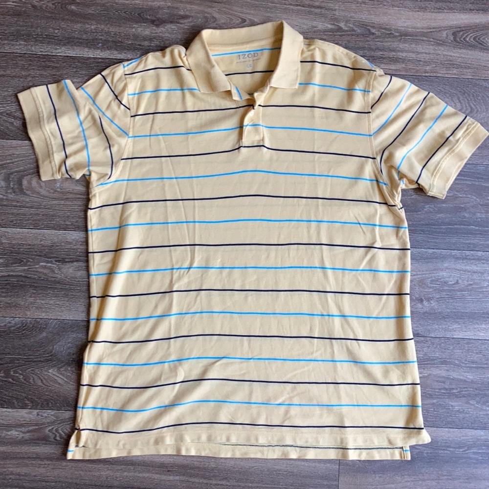 NWOT Izod Yellow Blue Stripe Cotton Polo Sz Large - Picture 8 of 8